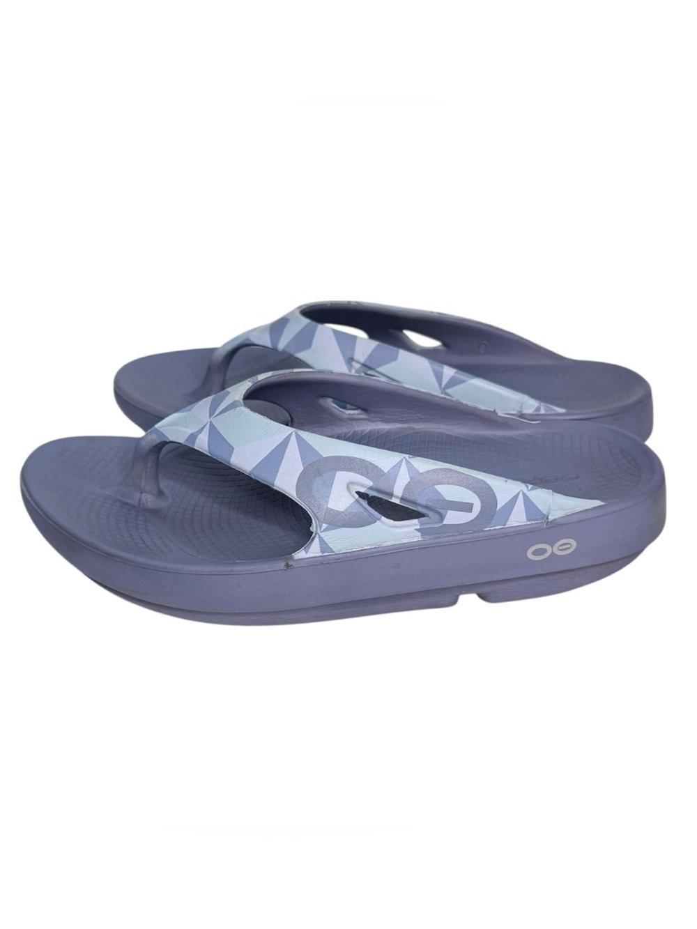 OOFOS OOriginal Sport Recovery Thong Sandals Blue Geometric Print Women’s 8 M6